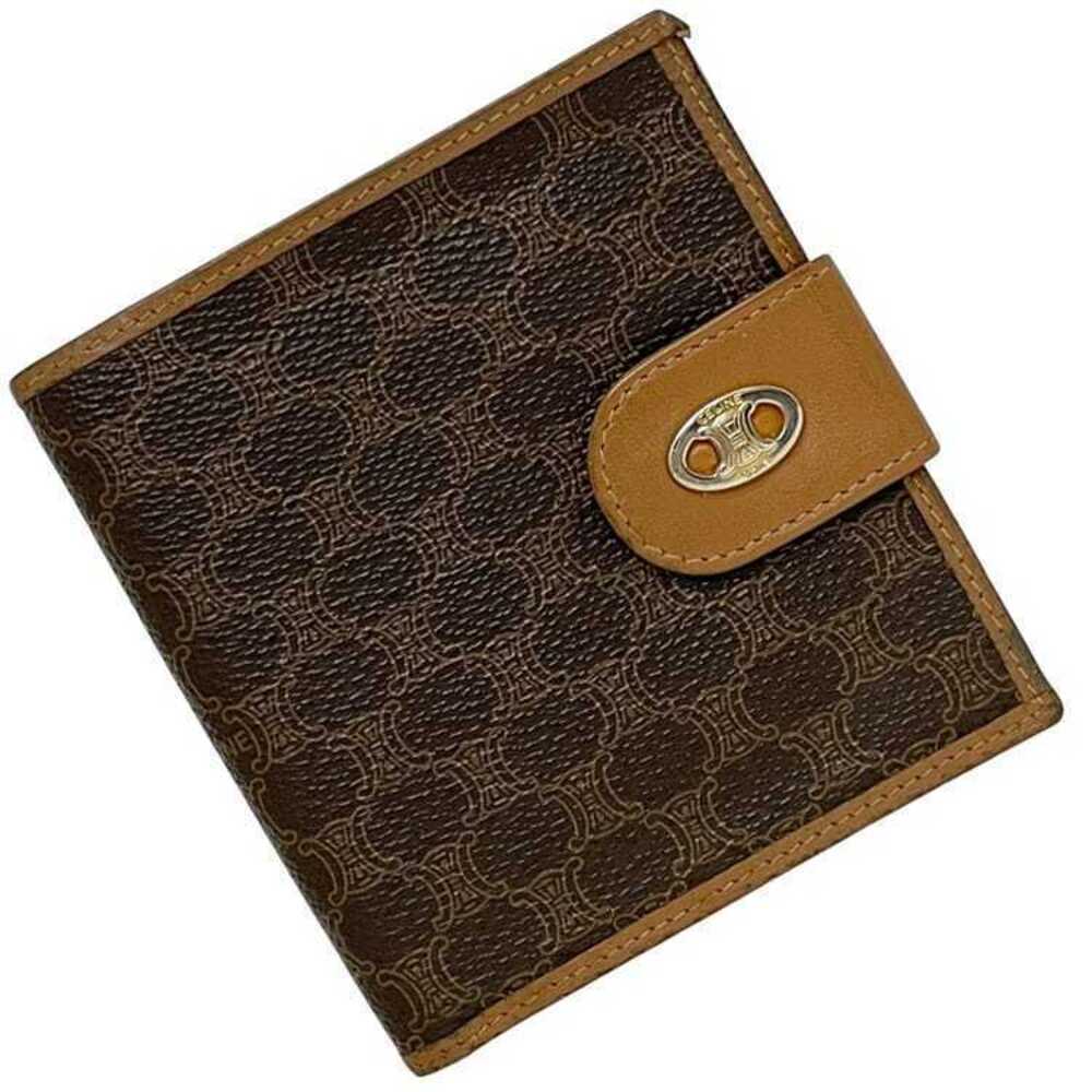Celine Bifold Wallet Macadam Clasp Leather Compact Snap Closure Brown Gold